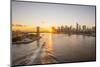 Usa, New York, Lower Manhattan Skyline and Brooklyn Bridge over East River at Sunset-Alan Copson-Mounted Photographic Print