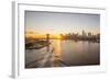 Usa, New York, Lower Manhattan Skyline and Brooklyn Bridge over East River at Sunset-Alan Copson-Framed Photographic Print