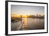 Usa, New York, Lower Manhattan Skyline and Brooklyn Bridge over East River at Sunset-Alan Copson-Framed Photographic Print