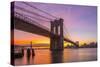 Usa, New York, Manhattan, Brooklyn Bridge and Manhattan Bridge across the East River at Sunrise-Alan Copson-Stretched Canvas