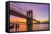 Usa, New York, Manhattan, Brooklyn Bridge and Manhattan Bridge across the East River at Sunrise-Alan Copson-Framed Stretched Canvas