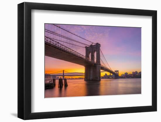 Usa, New York, Manhattan, Brooklyn Bridge and Manhattan Bridge across the East River at Sunrise-Alan Copson-Framed Photographic Print