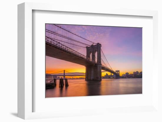 Usa, New York, Manhattan, Brooklyn Bridge and Manhattan Bridge across the East River at Sunrise-Alan Copson-Framed Photographic Print