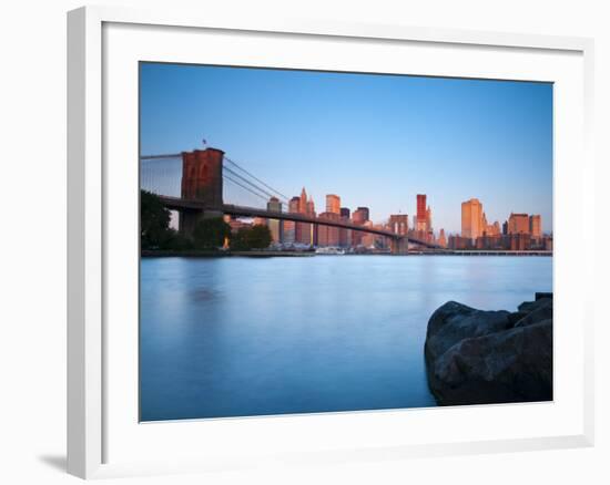 USA, New York, Manhattan, Downtown Financial District and Brooklyn Bridge-Alan Copson-Framed Photographic Print