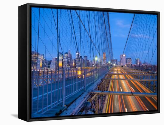 USA, New York, Manhattan, Downtown Financial District and Brooklyn Bridge-Alan Copson-Framed Stretched Canvas