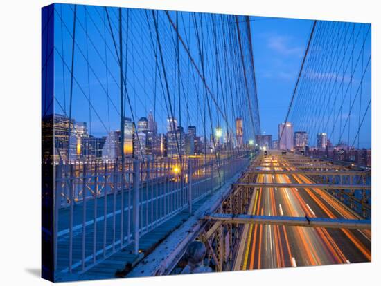 USA, New York, Manhattan, Downtown Financial District and Brooklyn Bridge-Alan Copson-Stretched Canvas