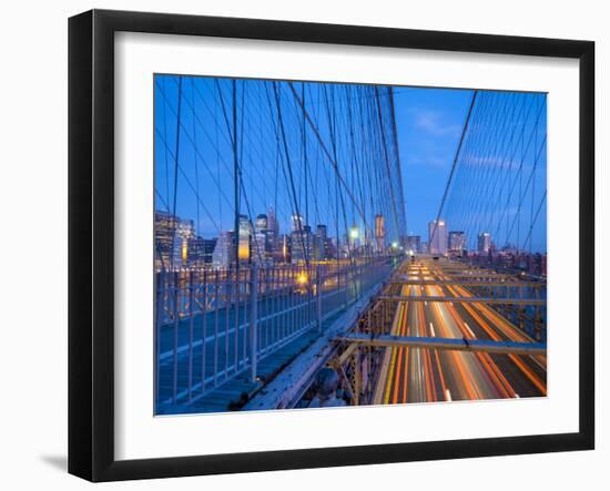 USA, New York, Manhattan, Downtown Financial District and Brooklyn Bridge-Alan Copson-Framed Photographic Print