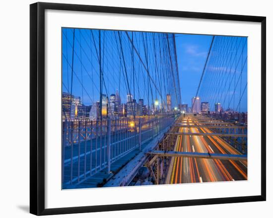 USA, New York, Manhattan, Downtown Financial District and Brooklyn Bridge-Alan Copson-Framed Photographic Print