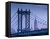 USA, New York, Manhattan, Manhattam Bridge and Empire State Building-Alan Copson-Framed Stretched Canvas