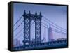 USA, New York, Manhattan, Manhattam Bridge and Empire State Building-Alan Copson-Framed Stretched Canvas