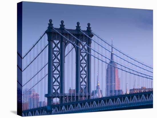 USA, New York, Manhattan, Manhattam Bridge and Empire State Building-Alan Copson-Stretched Canvas