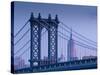 USA, New York, Manhattan, Manhattam Bridge and Empire State Building-Alan Copson-Stretched Canvas