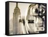 USA, New York, Manhattan, Midtown, Empire State Building from Top of the Rock, Rockefeller Center, -Alan Copson-Framed Stretched Canvas