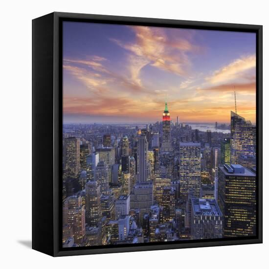 Usa, New York, Manhattan, Top of the Rock Observatory, Midtown Manhattan and Empire State Building-Michele Falzone-Framed Stretched Canvas