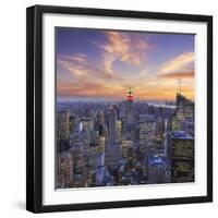 Usa, New York, Manhattan, Top of the Rock Observatory, Midtown Manhattan and Empire State Building-Michele Falzone-Framed Premium Photographic Print