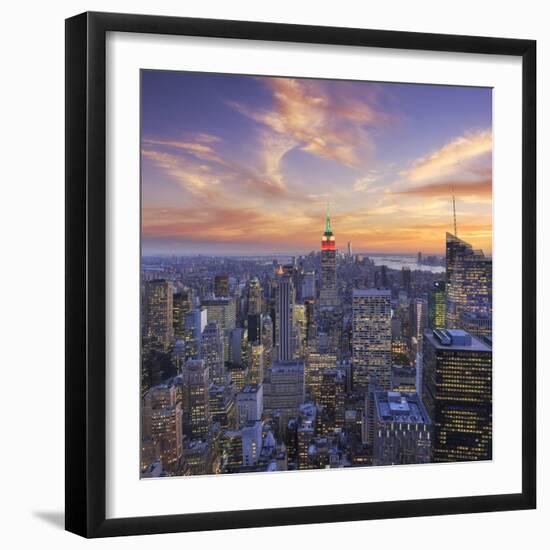 Usa, New York, Manhattan, Top of the Rock Observatory, Midtown Manhattan and Empire State Building-Michele Falzone-Framed Premium Photographic Print