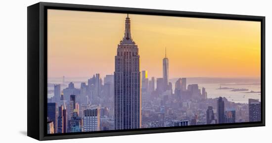 Usa, New York, Midtown and Lower Manhattan, Empire State Building and Freedom Tower-Alan Copson-Framed Stretched Canvas