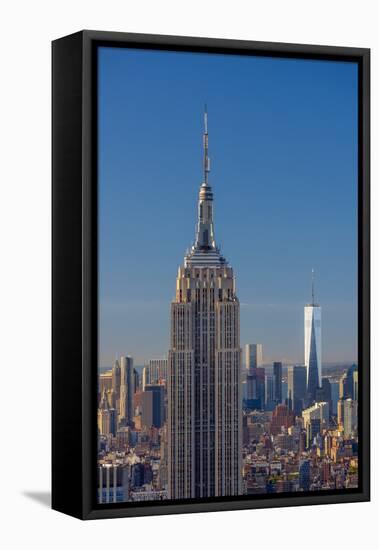 Usa, New York, Midtown and Lower Manhattan, Empire State Building and Freedom Tower-Alan Copson-Framed Stretched Canvas