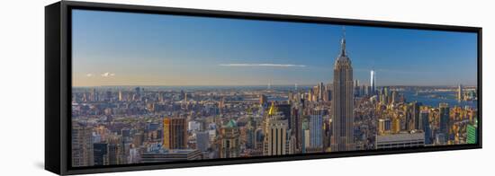 Usa, New York, Midtown and Lower Manhattan, Empire State Building and Freedom Tower-Alan Copson-Framed Stretched Canvas