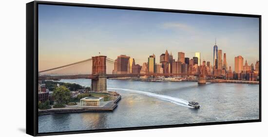 Usa, New York, New York City, Lower Manhattan and Brooklyn Bridge-Michele Falzone-Framed Stretched Canvas