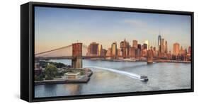 Usa, New York, New York City, Lower Manhattan and Brooklyn Bridge-Michele Falzone-Framed Stretched Canvas