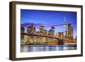 Usa, New York, New York City, Lower Manhattan and Brooklyn Bridge-Michele Falzone-Framed Photographic Print