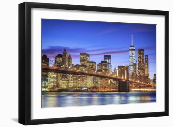 Usa, New York, New York City, Lower Manhattan and Brooklyn Bridge-Michele Falzone-Framed Photographic Print