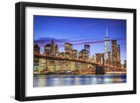 Usa, New York, New York City, Lower Manhattan and Brooklyn Bridge-Michele Falzone-Framed Photographic Print