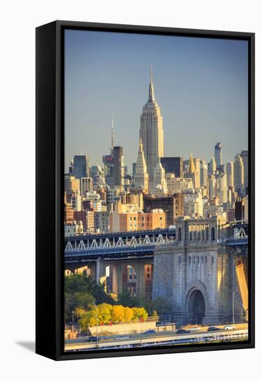 Usa, New York, New York City, Manhattan Bridge and Empire State Building-Michele Falzone-Framed Stretched Canvas