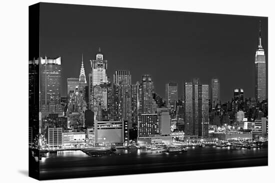 USA, New York, New York City, Panoramic view of the West side skyline at night (Black And White)-null-Stretched Canvas