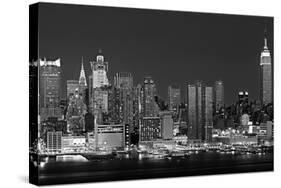 USA, New York, New York City, Panoramic view of the West side skyline at night (Black And White)-null-Stretched Canvas