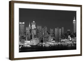 USA, New York, New York City, Panoramic view of the West side skyline at night (Black And White)-null-Framed Photographic Print