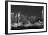 USA, New York, New York City, Panoramic view of the West side skyline at night (Black And White)-null-Framed Photographic Print