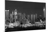 USA, New York, New York City, Panoramic view of the West side skyline at night (Black And White)-null-Mounted Photographic Print