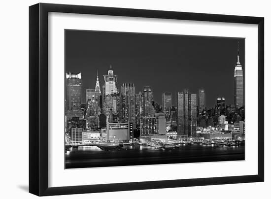 USA, New York, New York City, Panoramic view of the West side skyline at night (Black And White)-null-Framed Photographic Print