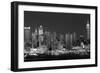 USA, New York, New York City, Panoramic view of the West side skyline at night (Black And White)-null-Framed Photographic Print