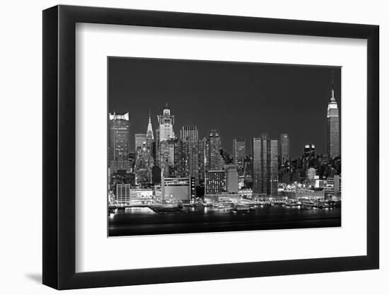 USA, New York, New York City, Panoramic view of the West side skyline at night (Black And White)-null-Framed Photographic Print