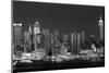 USA, New York, New York City, Panoramic view of the West side skyline at night (Black And White)-null-Mounted Photographic Print