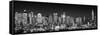 USA, New York, New York City, Panoramic view of the West side skyline at night (Black And White)-null-Framed Stretched Canvas