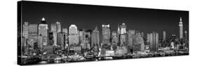 USA, New York, New York City, Panoramic view of the West side skyline at night (Black And White)-null-Stretched Canvas