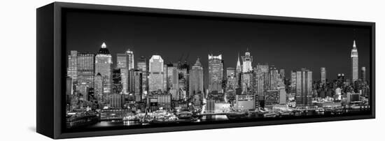 USA, New York, New York City, Panoramic view of the West side skyline at night (Black And White)-null-Framed Stretched Canvas