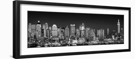 USA, New York, New York City, Panoramic view of the West side skyline at night (Black And White)-null-Framed Photographic Print