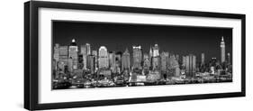 USA, New York, New York City, Panoramic view of the West side skyline at night (Black And White)-null-Framed Photographic Print