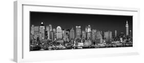 USA, New York, New York City, Panoramic view of the West side skyline at night (Black And White)-null-Framed Photographic Print