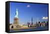 Usa, New York, New York City, Statue of Liberty and Lower Manhattan Skyline-Michele Falzone-Framed Stretched Canvas