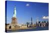 Usa, New York, New York City, Statue of Liberty and Lower Manhattan Skyline-Michele Falzone-Stretched Canvas