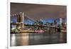 USA, New York. The Brooklyn Bridge and New York City skyline from DUMBO.-Hollice Looney-Framed Photographic Print