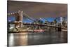 USA, New York. The Brooklyn Bridge and New York City skyline from DUMBO.-Hollice Looney-Stretched Canvas