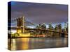 USA, New York. The Brooklyn Bridge and New York City skyline from DUMBO.-Hollice Looney-Stretched Canvas