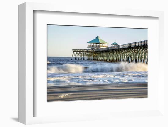 USA, North Carolina. Folly Beach, Surf at the Pier on the Beach-Hollice Looney-Framed Photographic Print